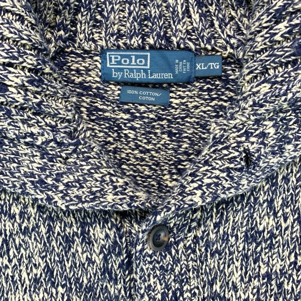 Polo Ralph Lauren Men’s XL Tall VTG Marled Cotton Mock Neck Sweater Blue Cream - Picture 4 of 5